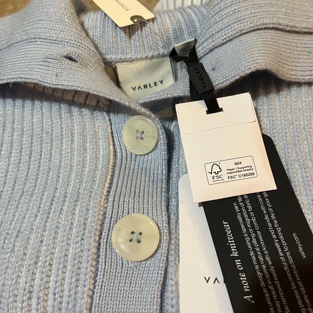 Varley Light Blue Ribbed Crew Sweater
